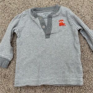 Carters Baby Boy 6 Months Long Sleeve Henley Buttons Grey White Striped Fox